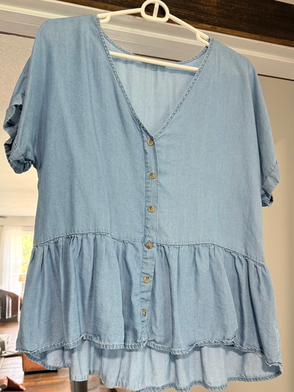 mine Light Blue Button-Front Peplum Tunic